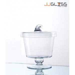 JAR WITH COVER 103 - Handmade Colour Dozen Transparent Glass Cover, Height 27 cm.