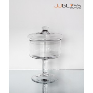 JAR WITH COVER 211/20 - Transparent Handmade Vase With Glass Lid, Height 20 cm.