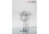 JAR WITH COVER 211/25 - Transparent Handmade Vase With Glass Lid, Height 25 cm.