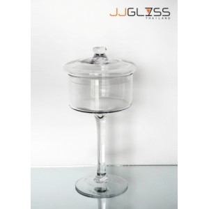 JAR WITH COVER 211/30 - Transparent Handmade Vase With Glass Lid, Height 30 cm.