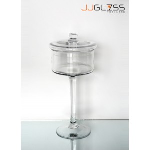 JAR WITH COVER 211/38 - Transparent Handmade Vase With Glass Lid, Height 38.5 cm.