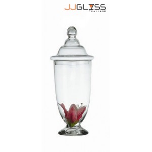 JAR WITH COVER 896/35 - Transparent Handmade Colour Lotus Vase With Cover, Height 35.5 cm.