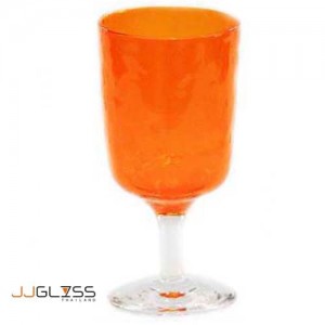 แก้วขา 17.5 ซม. ลายเย็น (N) ส้ม - แก้วขา แฮนด์เมด ขาใส แบบหนา สีส้ม 14 ออนซ์ (410 มล.)