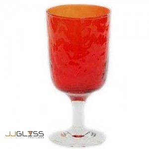 แก้วขา 17.5 ซม. ลายเย็น (N) แดง - แก้วขา แฮนด์เมด ขาใส แบบหนา 14 ออนซ์ (410 มล.)