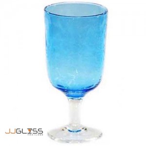 Glass KK 17.5 cm. Hammer Finish (N) Turquoise - Handmade Color Stemware, Hammer Finish Turquoise, Thick 14 oz. (410 ml.)