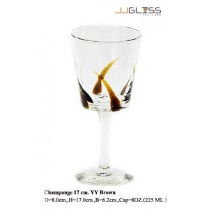 Glass Champange 17 cm. YY Brown - 8 oz. Brown Champagne Glass with Striped Colors on Top (225 ml.)