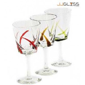 Glass Champange 17 cm. YY - 8 oz. Champagne Glass with Striped Colors on Top (225 ml.)