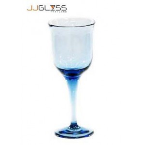 Glass KK 227/21 Blue - Blue Stemware 21 cm. Tall Handmade Colour Glass 11 oz. (300 ml.)