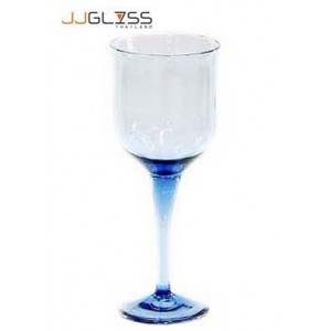 Glass KK 227/23 Blue - Blue Stemware 23 cm. Tall Handmade Colour Glass 16 oz. (450 ml.)