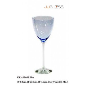 แก้วขา A054/22 น้ำเงิน - แก้วไวน์ แฮนด์เมด ขาใส สีน้ำเงิน 9 ออนซ์ (250 มล.)