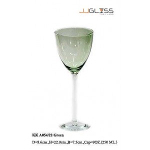 แก้วขา A054/22 เขียว - แก้วไวน์ แฮนด์เมด ขาใส สีเขียว 9 ออนซ์ (250 มล.)