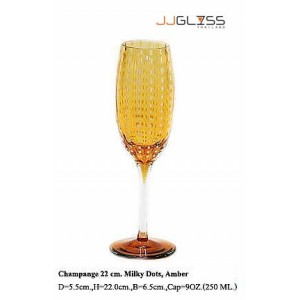 Glass Champagne 22 cm. Milky Dots, Amber - 9 oz. Amber Colored Champagne Glass with Milky White Dots, Cold Cut Stemware (250 ml.)