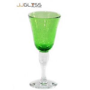 Glass Champagne Bubble 18 cm. Green - 6 oz. Green Champagne Glass with Bubble Stemware (175 ml.)