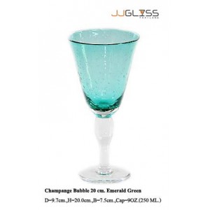 แก้วขาแชมเปญฟองก้านยาว 20 ซม. เขียวมรกต - 9 ออนซ์ แก้วแชมเปญ ก้านสีขาวใส ตัวแก้วเป็นฟอง สีเขียวมรกต (250 มล.)
