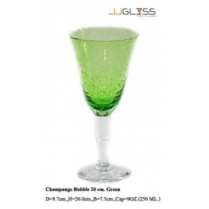 แก้วขาแชมเปญฟองก้านยาว 20 ซม. เขียว - แก้วแชมเปญ แฮนด์เมด ขาใส สีเขียว 9 ออนซ์ (250 มล.)