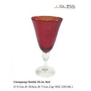 แก้วขาแชมเปญฟองก้านยาว 20 ซม. แดง - แก้วแชมเปญ แฮนด์เมด ขาใส สีแดง 9 ออนซ์ (250 มล.)