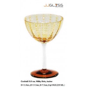 แก้วขาคอกเทล 15.5 ซม. ชาจุดมิ้วขาว - แก้วคอกเทล แฮนด์เมด ขาใส ปากตัด ลายจุดมิ้วขาว สีชา 9 ออนซ์ (250 มล.)