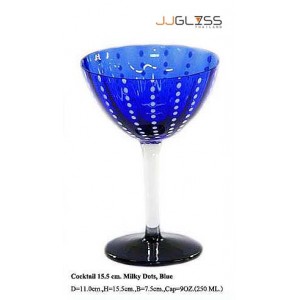 Cocktail 15.5 cm. Milky Dots, Blue - 9 oz. Blue Colored Cocktail Glass with Milky White Dots, Cold Cut Stemware (250 ml.)