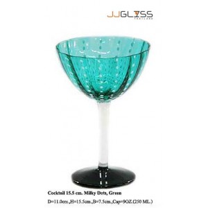 แก้วขาคอกเทล 15.5 ซม. เขียวจุดมิ้วขาว - แก้วคอกเทล แฮนด์เมด ขาใส ปากตัด ลายจุดมิ้วขาว สีเขียว 9 ออนซ์ (250 มล.)