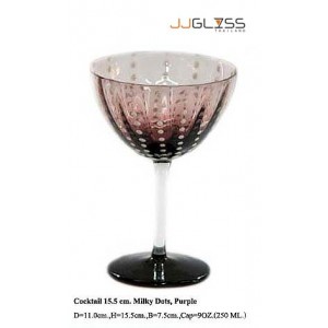 Cocktail 15.5 cm. Milky Dots, Purple - 9 oz. Purple Colored Cocktail Glass with Milky White Dots, Cold Cut Stemware (250 ml.)