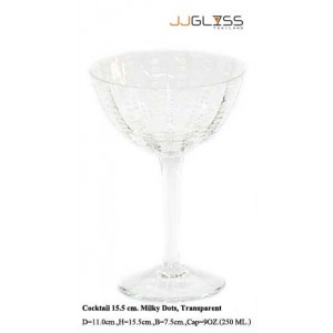 Cocktail 15.5 cm. Milky Dots, Transparent - 9 oz. Transparent Cocktail Glass with Milky White Dots, Cold Cut Stemware (250 ml.)