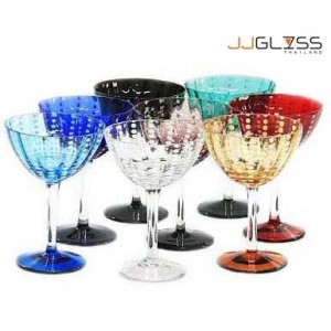 Cocktail 15.5 cm. Milky White Dots - 9 oz. Colored Cocktail Glass with Milky White Dots, Cold Cut Stemware (250 ml.)