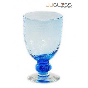 Glass Goblet 12 cm. Hammer Finish Blue - Handmade Colour Glass Stemware 7 oz. (200ml.)