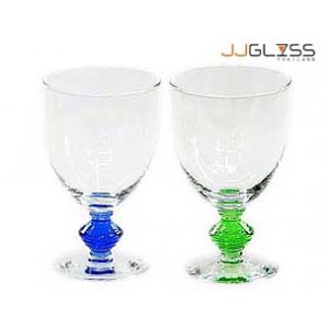 Glass Goblet 12 cm. Stem Dot - Handmade Colour Glass Stemware 7 oz. (200 ml.)