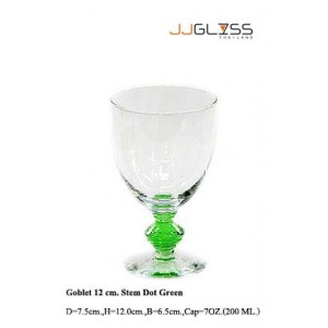 Glass Goblet 12 cm. Stem Dot Green - Handmade Colour Glass Stemware 7 oz. (200 ml.)