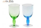 แก้วขาโกเบท 14 ซม. ลายเย็น - แก้วขา แฮนด์เมด ลายสวยงาม มี 2 สี ฟ้า, เขียว 9 ออนซ์ (250 มล.)