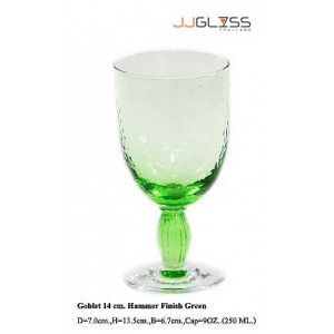 แก้วขาโกเบท 14 ซม. ลายเย็น เขียว - แก้วขา แฮนด์เมด สีเขียว 9 ออนซ์ (250 มล.)