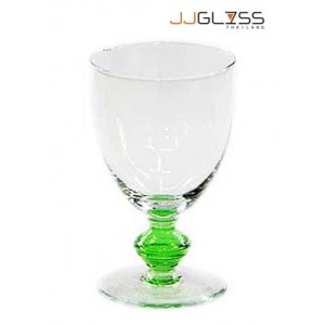 แก้วขาโกเบท 14 ซม. ขาปุ่ม เขียว - แก้วขา แฮนด์เมด ตัวใส สีเขียว 9 ออนซ์ (250 มล.)
