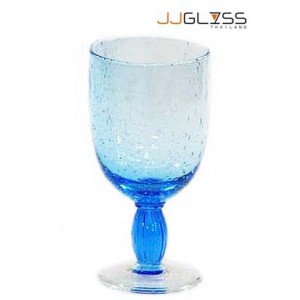 Glass Goblet 15 cm. Bubble Blue - Handmade Colour Glass Stemware 10 oz. (275 ml.)