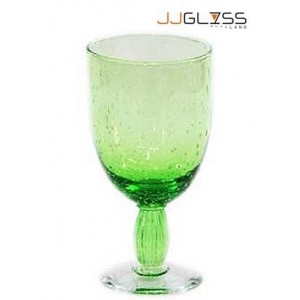 Glass Goblet 15 cm. Bubble Green - Handmade Colour Glass Stemware 10 oz. (275 ml.)