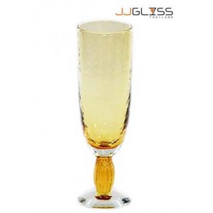 Glass Goblet 17 cm. Hammer Finish Amber - 7 oz. Amber Goblet with Hammer Finish Stemware (200 ml.)