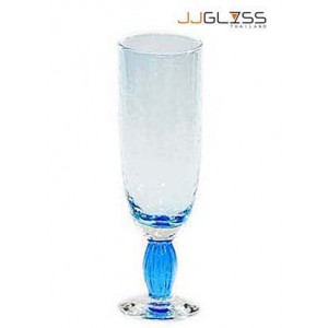 แก้วขาโกเบท 17 ซม. ลายเย็น ฟ้า - แก้วโกเบท แฮนด์เมด ลายเย็น สีฟ้า 7 ออนซ์ (200 มล.)