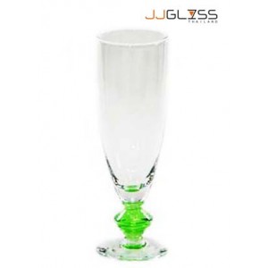 แก้วขาโกเบท 17 ซม. ขาปุ่ม เขียว - แก้วขา แฮนด์เมด ตัวใส ขาปุ่ม สีเขียว 7 ออนซ์ (200 มล.)
