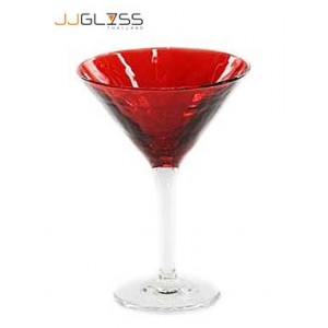 แก้วขามาร์ตินี่ 18 ซม. (N) ลายเย็นแดง - แก้วมาร์ตินี่ แฮนด์เมด ขาใส แบบหนา สีแดง 9 ออนซ์ (250 มล.)