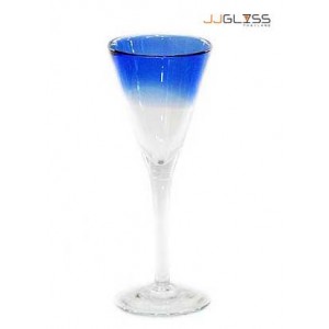 Glass Martini 22 cm. Blue Color Mouth - 10 oz. Martini Glass with Blue Colored Mouth (275 ml.)