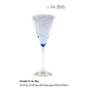แก้วขามาร์ตินี่ 22 ซม. น้ำเงินอ่อน - แก้วมาร์ตินี่ แฮนด์เมด ขาใส สีน้ำเงินอ่อน 10 ออนซ์ (275 มล.)