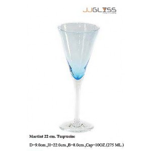 Glass Martini 22 cm. Tuqruoise - 10 oz. Turquoise Martini Glass Stemware (275 ml.)