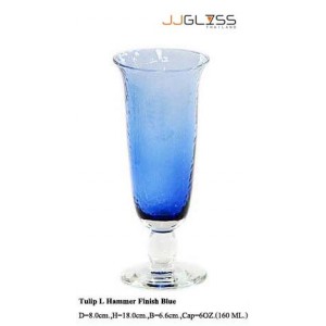 แก้วขาทิวลิป L ลายเย็น น้ำเงิน - แก้วขา แฮนด์เมด ขาใส สีน้ำเงิน 6 ออนซ์ (160 มล.)