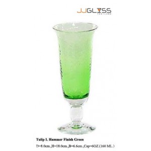 Glass Tulip L Hammer Finish Green - 6 oz. Green Colored, Tulip Shaped Stemware with Hammer Finish (160 ml.)