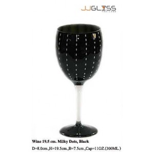 แก้วขาไวน์ 19.5 ซม. ดำจุดมิ้วขาว - แก้วไวน์ แฮนด์เมด ขาใส ปากตัด ลายจุดมิ้วขาว สีดำ 11 ออนซ์ (300 มล.)