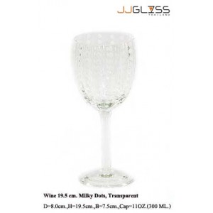 Glass Wine 19.5 cm. Milky Dots, Transparent - 11 oz. Transparent Wine Glass with Milky White Dots, Cold Cut Stemware (300 ml.)