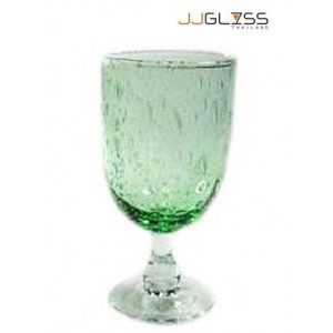 แก้วขา 15 ซม. ฟอง เขียว - แก้วขา แฮนด์เมด ลายฟอง ขาใส สีเขียว 11 ออนซ์ (300 มล.)