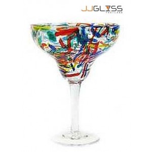 Glass KK 226L Fancy - 12 oz. Margarita Fancy Multi-Colored Stemware Handmade (350 ml.)