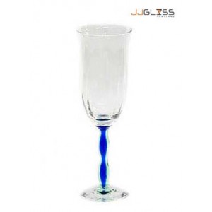 แก้วขาลอน 8 นิ้ว ขาน้ำเงิน - แก้วขา แฮนด์เมด ตัวใส ขาสีน้ำเงิน 5 ออนซ์ (150 มล.)