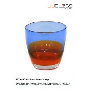 Glass 049/10-2 Tones Blue-Orange - 13 oz. Handmade Colour Glass, 2 Tones Blue-Orange (375 ml.)