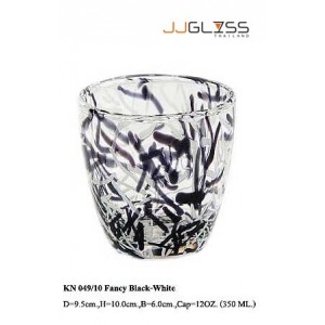 Glass 049/10 Fancy Black-White - Handmade Colour Glass WIth Fancy Style 12 oz. (350 ml.)